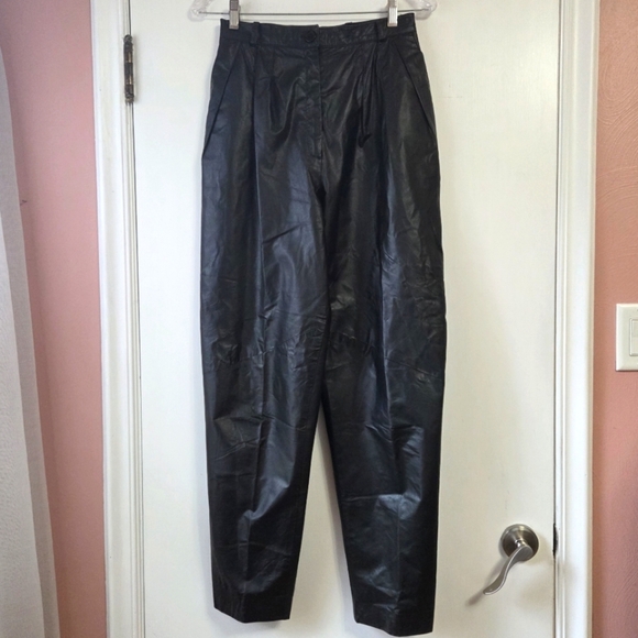 Vakko Pants - VAKKO Vintage Black Leather Pants Size 8